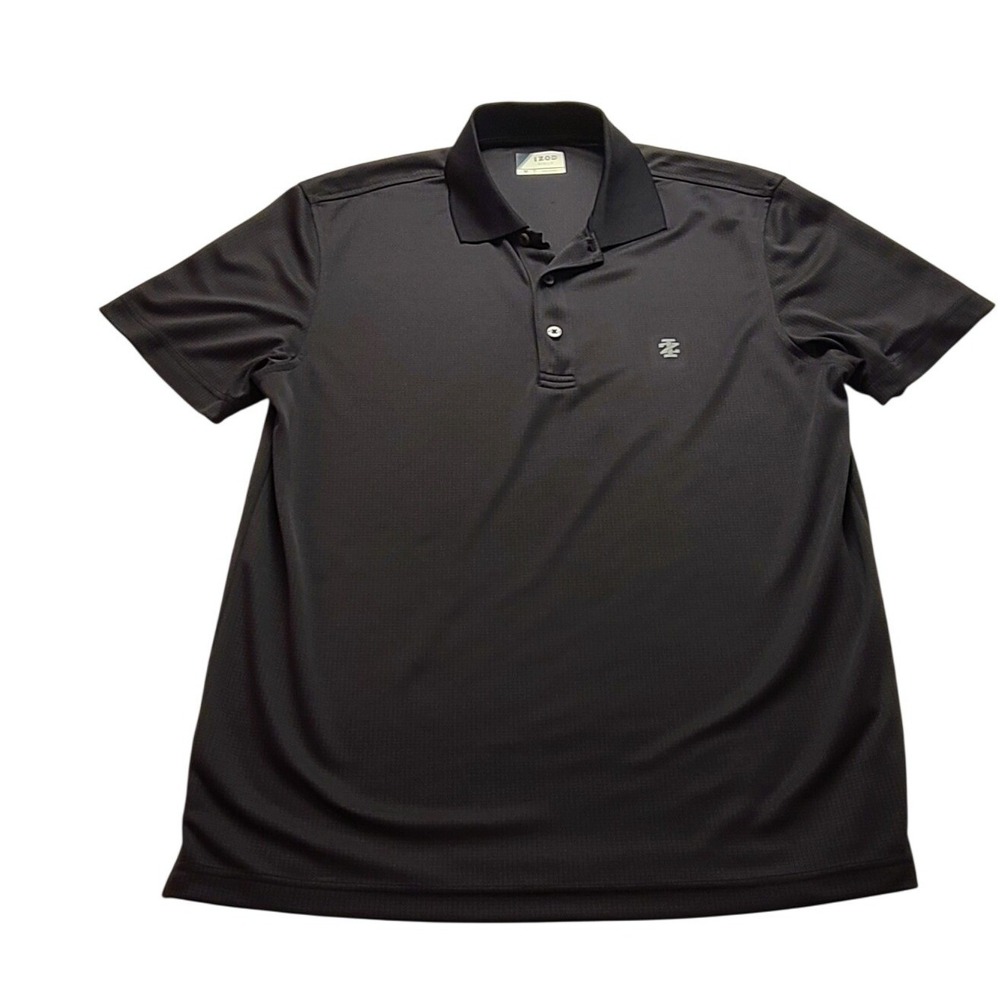 IZOD Golf Men's Charcoal Gray Grid Pattern Performance Polo Shirt Medium Collar